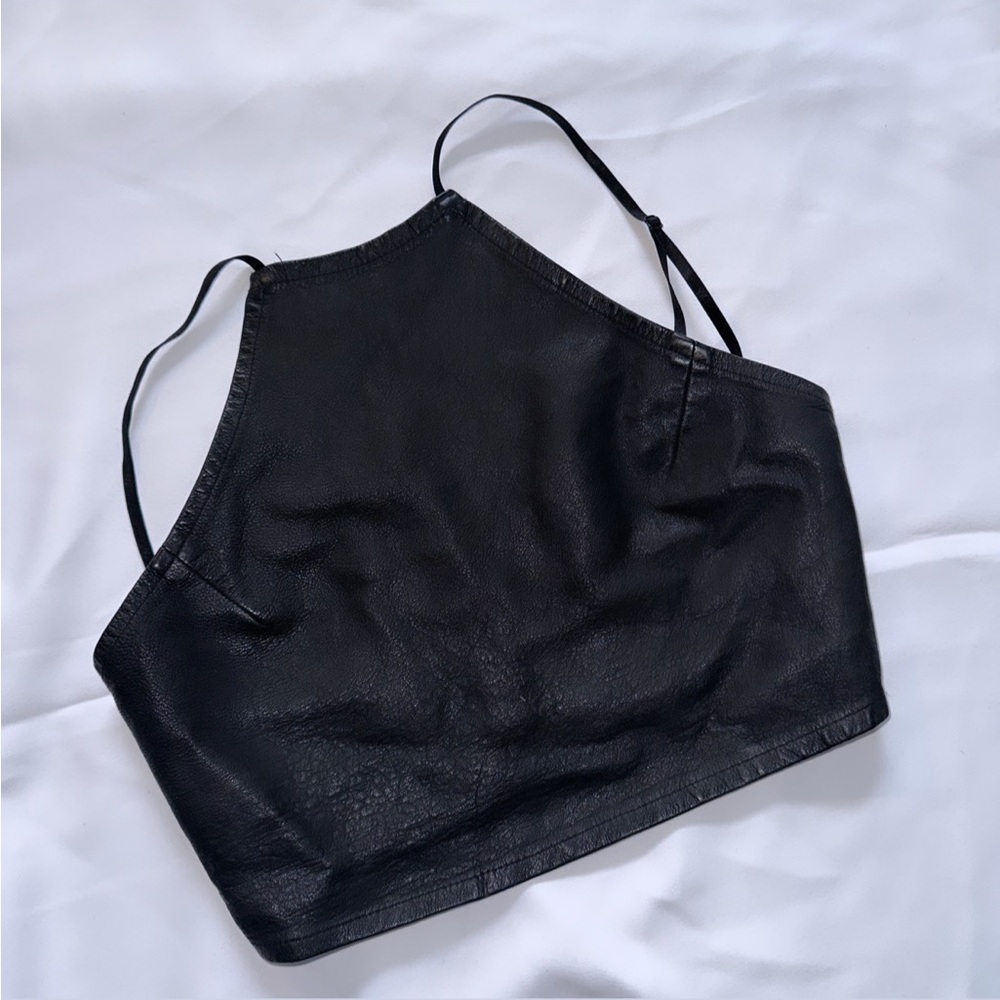 American apparel black real leather halter top